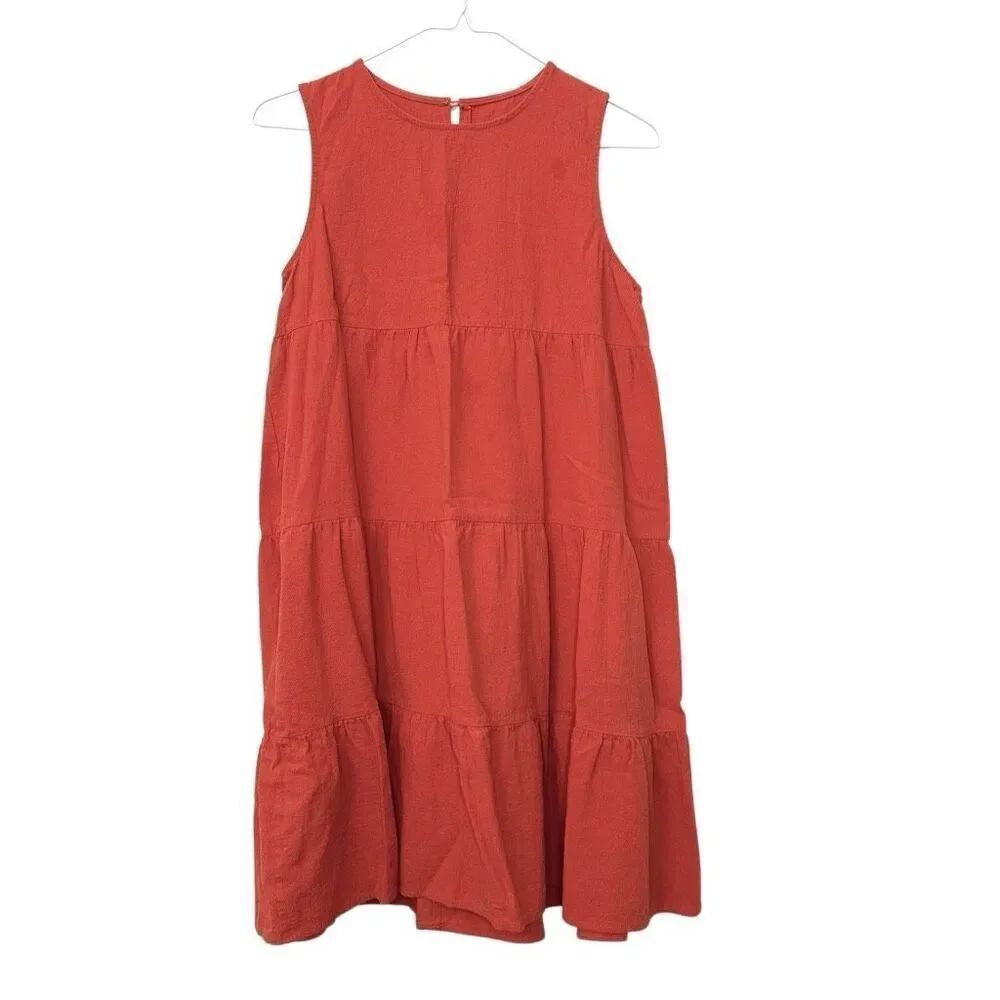 Style & Co. Crew Neck Tiered Sleeveless Keyhole Back Tank Dress Salmon Large
